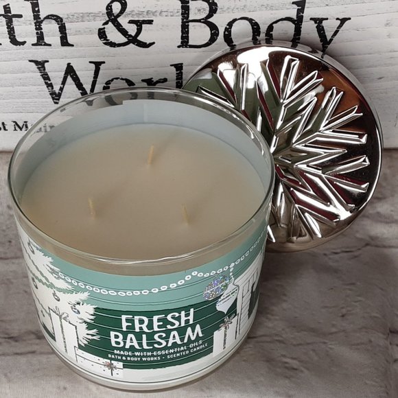 BATH & BODY WORKS HOME 'FRESH BALSAM' 3~WICK SCENTED CANDLE - Picture 3 of 7